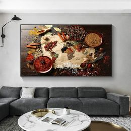 Kitchen Wall Decorations Colourful Spices Food Map For Restaurant Home Decor Canvas Paintings Modern Poster Art Cuadros Print2681