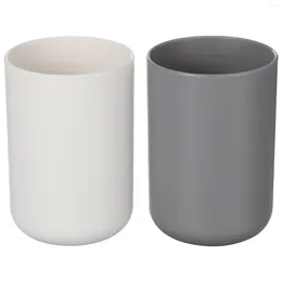 Mugs 2pcs Cup Creative Toothpaste Holder Tumbler Japanese Style Simple For Home Bathroom ( White And Grey )