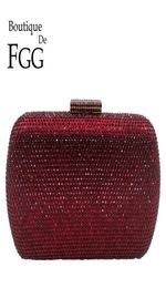 Boutique De FGG Wine Red Women Crystal Evening Bags Wedding Metal Clutches Party Cocktail Purse and Handbag 2203217523840