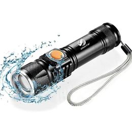 Powerful LED Flashlight With Tail USB Charging Head Zoomable waterproof Torch Portable light 3 Lighting modes Builtin battery7190732