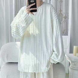 Extra Large 300 Catty Textured Fringe Striped Long Sleeved T-Shirt For Men Women's Spring Ruffled And Loose Bottomed Shirt Full Sleeve