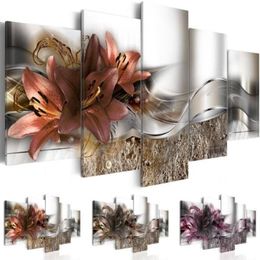 No Frame Set of 5 Flower Canvas Art Print Modern Abstract Wall Painting Home Decoration Gift for Love Choose Colour & Size288E
