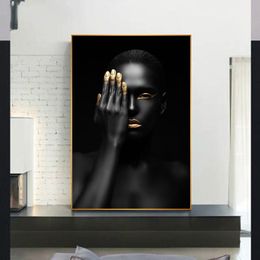 Sexy africano preto ouro mulher fotos impressões em tela pintura decorativa arte da parede para sala de estar cartazes sem moldura238a