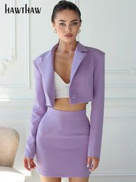 Hawthaw Women Long Sleeve Tops Blazers Coats Mini Skirt Two Piece Sets Fall Business Outfits Formal Suits Autumn Clothes 240226