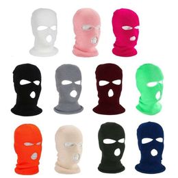 Winter Yuanbao Needle Three Hole Knitted Candy Colour Woollen Outdoor Bike Windproof Mask Hat 215249