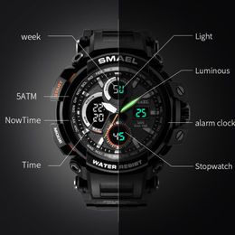 SMAEL Sport Watch for Men New Dual Time Display Male Clock Waterproof Shock Resistant Wristwatch Digital 1708251Y