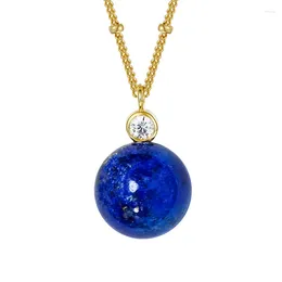 Pendants 2024 Natural Malachite Lapis Lazuli Round Ball Pendant Necklace For Women Personality S925 Sterling Silver Chain Fine Jewelry