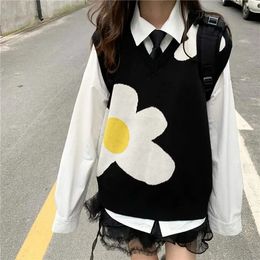 Flower Men Sweater Vests knitted Sweaters Vest Sleeveless knit women y2k top kawaii harajuku clothing oversized jumper ropa 240312