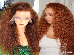 13x1 Brazilian Curly Human Hair Wigs 150 Density Orange Ginger Colour Remy Long Lace Front Human Wig Pre Plucked Wave Wig6325707