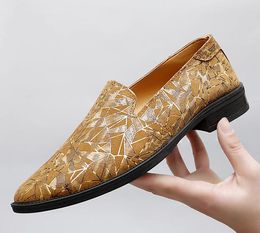 Designer homens sapatos de couro impressos panos de pães de dança de festa de casamento de festas de festas tênis tênis de tênis respiráveis casuais não deslizamentos de caminhada mais tamanho 36-47