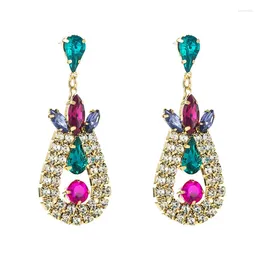 Dangle Earrings Luxury Pink Crystal Drop Earring Women Wedding Gift Fashion Alloy Creative Geometry Rhinestone Jewellery Wholesale