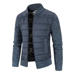 Men's Sweaters Padded Sweater Jacket Large Size Slim Coat Stand-up Collar Patchwork Cardigan Winter