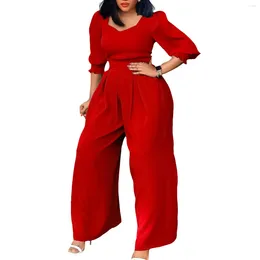Ethnic Clothing Jumpsuit Women Half Sleeve Romper Wide Leg Solid Africa In Fall Fashion Pants Wholesale Drop