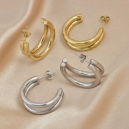 Titanium Steel 18k Gold C Shape Stud Earrings Stainless Steel Hip Hop Punk Women Hoop Ear Ring for Women Fashion Jewellery