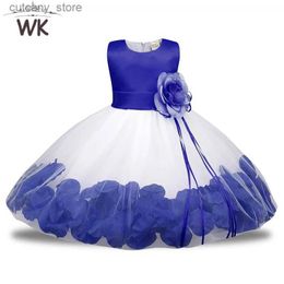 Girl's Dresses Little Kids Girls Tulle Flower Dress Toddler Wedding Party Pageant Dresses for Girl Long Junior Bridesmaid Children A-Line Dress L240315