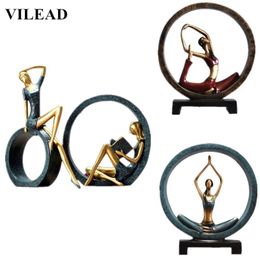 VILEAD Resin Abstract Yoga Figurine Creative Lady Girl Miniatures Beautiful Model for Home Decor Wedding Decoration T200703230A