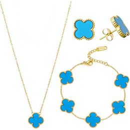 Van 4 Four Leaf Clover Designer Necklace Jewelry Pendant Necklaces Bracelet Stud Earring Women Christmvalentines Day Birthday Gifts Three-piece Set 2024