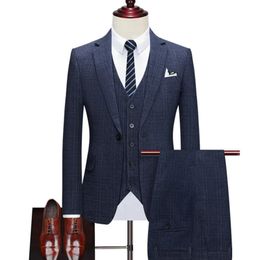 Jacket Vest Pants Fashion Boutique Plaid Casual Office Business Men Suit Groom Wedding Dress Tuxedo 3 Pcs Blazers Set 240227