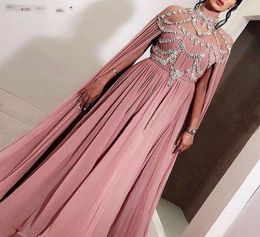 Arabic Chiffon Long Evening Dresses Party Elegant for Women Celebrity Dubai Caftan Crystal Zipper High Neck Prom Formal Gowns6623739