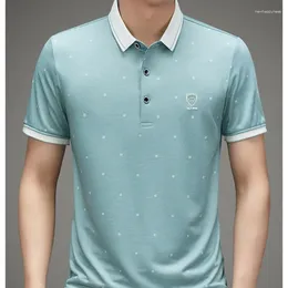 Polos masculinos verão pulôver lapela botão ponto contraste cor epaulet manga curta t-shirt moda casual estilo inglaterra tops formais