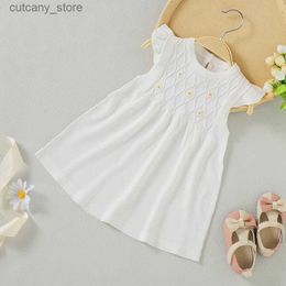 Girl's Dresses Baby Dress Summer Sleeveless Newborn Girl Solid Gown Fashion Cute Infant Toddler Clothing 0-18M White Skirl Hot Sold L240311