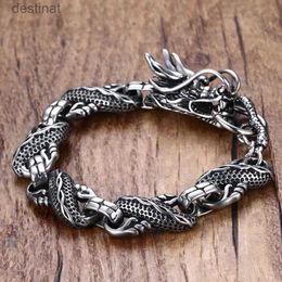 Beaded Ethnic Wind Dragon Bracelet Vintage Silver Plated Dragon Cuff Bangles Mens Motorcycle Riding Charm Jewellery GiftL24213
