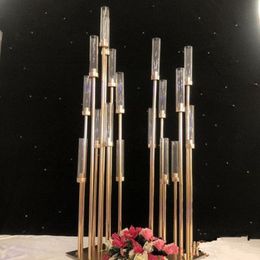 Metal Candlesticks Flower Vases Candle Holders Wedding Table Centerpieces Candelabra Pillar Stands Party Decor Road Lead EEA484231P