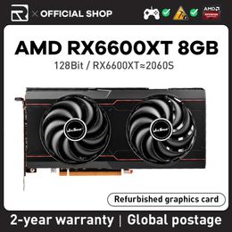 JIESHUO-Tarjeta Grfica De Vdeo AMD RX 6600XT 8GB GDDR6 GPU 128bit 2048 RX6600 XT 8G PC Juego De Escritorio Oficina KAS RVN CFX