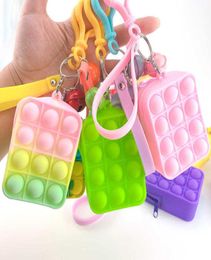 Sensory Push Pop Bubble Popper Bag Mini Rubber Silicone Purses Key Ring with Bell Lanyard Finger Bubbles Puzzle Cases Wallet Coin Bag6753494