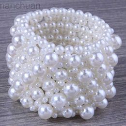 Bangle High Quality Handmade Elastic Pearl Bracelets 5CM Wide Pearl Bracelet For Women Wedding Jewellery Gift ldd240312