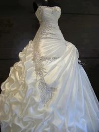 Immagini reali 2024 Abiti da sposa a trapezio Gonna con volant Abiti da sposa senza spalline con scollo a cuore Splendidi abiti da sposa