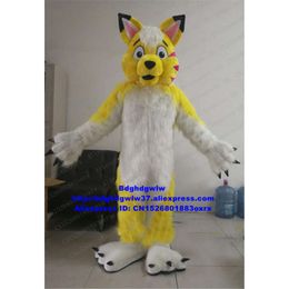 Mascot Costumes Yellow White Long Fur Furry Wolf Fox Husky Dog Fursuit Mascot Costume Adult Cartoon Suit Public Welfare Talk of the Town Zx144