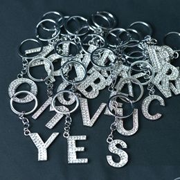 Keychains Lanyards 26 A Z Crystal English Letters Initial Keychain Key Rings Holders Bag Pendant Charm Fashion Jewelry Gift Drop Deliv Ot3Mn