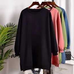 Women's T Shirts Plus Size 6XL 150kg Spring Solid Color T-Shirts O Neck Long Sleeve Split Casual Ladies Tees Big Top