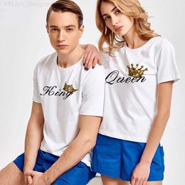 Women's T-Shirt Couple T-shirt Summer King Crown Pattern Printing Clothes Tshirt Harajuku All-match White Short Sle Tees Women Man Tops L24312