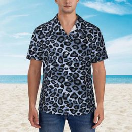 Men's Casual Shirts Leopard Animal Print Shirt Blue And Grey Elegant Hawaiian Man Short-Sleeve Beach Fashion Design Oversized Blouses