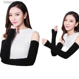 Protective Sleeves Wholesale Autumn Winter 60cm Womens Wool Arm Warmers Knitted Woollen Arm Sleeve Solid Superfine Long Knitted Fingerless Gloves L240312