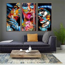 Graffiti Woman Portrait Painting Art Canvas Cool Pop Girls Art Poster and Print Wall Art Picture for Living Room Home Wall Decor2973