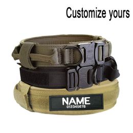 Dog Collar With Tag Nylon Adjustable Military Tactical Large with Handle Training Running Customised Pet Y2005152749