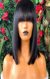 bob lace front wigs with bangs short human hair wigs For Black Women Natural brazilian swiss Remy Hair wig vendors1026760