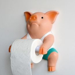 Bathroom AccessoryPVC Pig Style Toilet Paper Holder PunchFree Hand Tissue Box Household Towel Reel Spool Device 240301