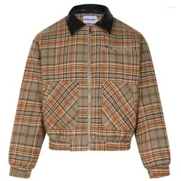 Men's Jackets 2024 Mens Winter Unisex Loose Zipper Classic Plaid Patchwork Outwear Houndstooth Jacket Men Streetwear Vintage Coat