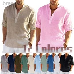 Men's Polos New Linen Sleeve T-Shirt Solid Casual Shirt Sleeve Cotton Linen Shirt ldd240312