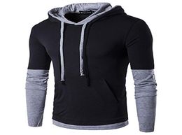 Fashion New Men039s Hooded Sling T Shirt Fashion Long Sleeve Tees Male Slim Male Tops Mens Designer Casual Panelled Colour Stitc1487363