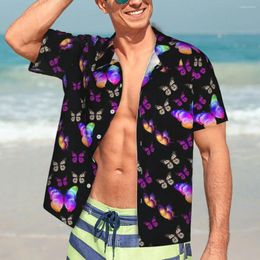 Men's Casual Shirts Neon Butterfly Beach Shirt Men Colourful Animal Print Hawaiian Short-Sleeve Graphic Vintage Oversize Blouses Gift