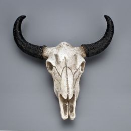 Resin Longhorn Cow Skull Head Wall Hanging decoration 3D Animal Wildlife Sculpture Figurines Crafts Horns for Home Decor T200331223i
