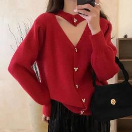 Women's Sweaters Hsa Love Button Knitted Cardigan For Women Autumn And Winter Sweet Style Loose Bright Silk Outer Sweater Jacket Tops