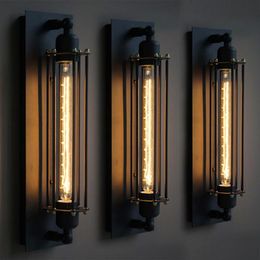 Loft American Vintage Industrial Wrought Iron Wall Sconce LED Black Retro Bar Cafe Aisle Wall Lights267t