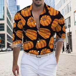 Men's Casual Shirts Thanksgiving Mens Fall And Blouses Festive Pumpkin Printed Tops T Shirt Long Sleeve Lapel Versatile Cardigan