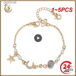 Beaded 1~5PCS Japanese Korean Moon Star Chain Bracelet Women Fashion Crystal Zircon Imitation Pearl Bracelet Sweet PartyL24213